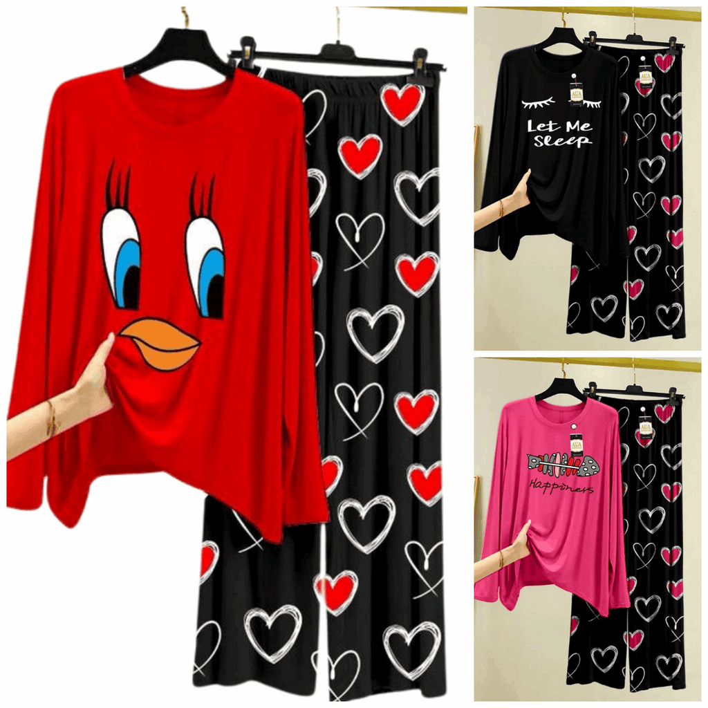 Pack of 3 Women’s Summer Loungewear Sets – Printed T-Shirts & Trousers Women's Summer Suit 873