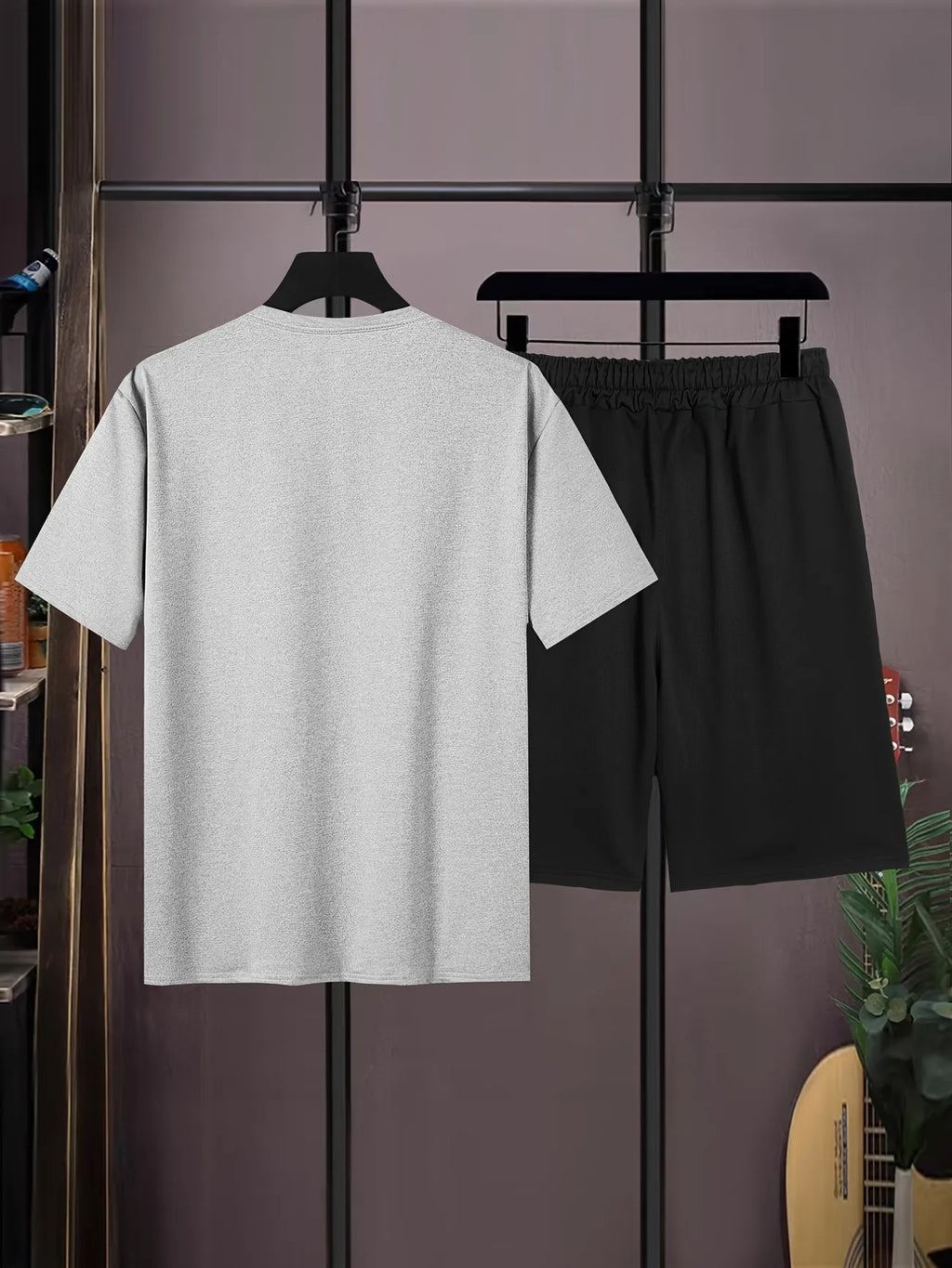 Mens Summer Shorts + T-Shirt Set - SS167 - Grey Black