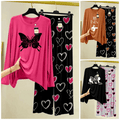 Pack of 3 Women’s Summer Loungewear Sets – Printed T-Shirts & Trousers Women's Summer Suit 896