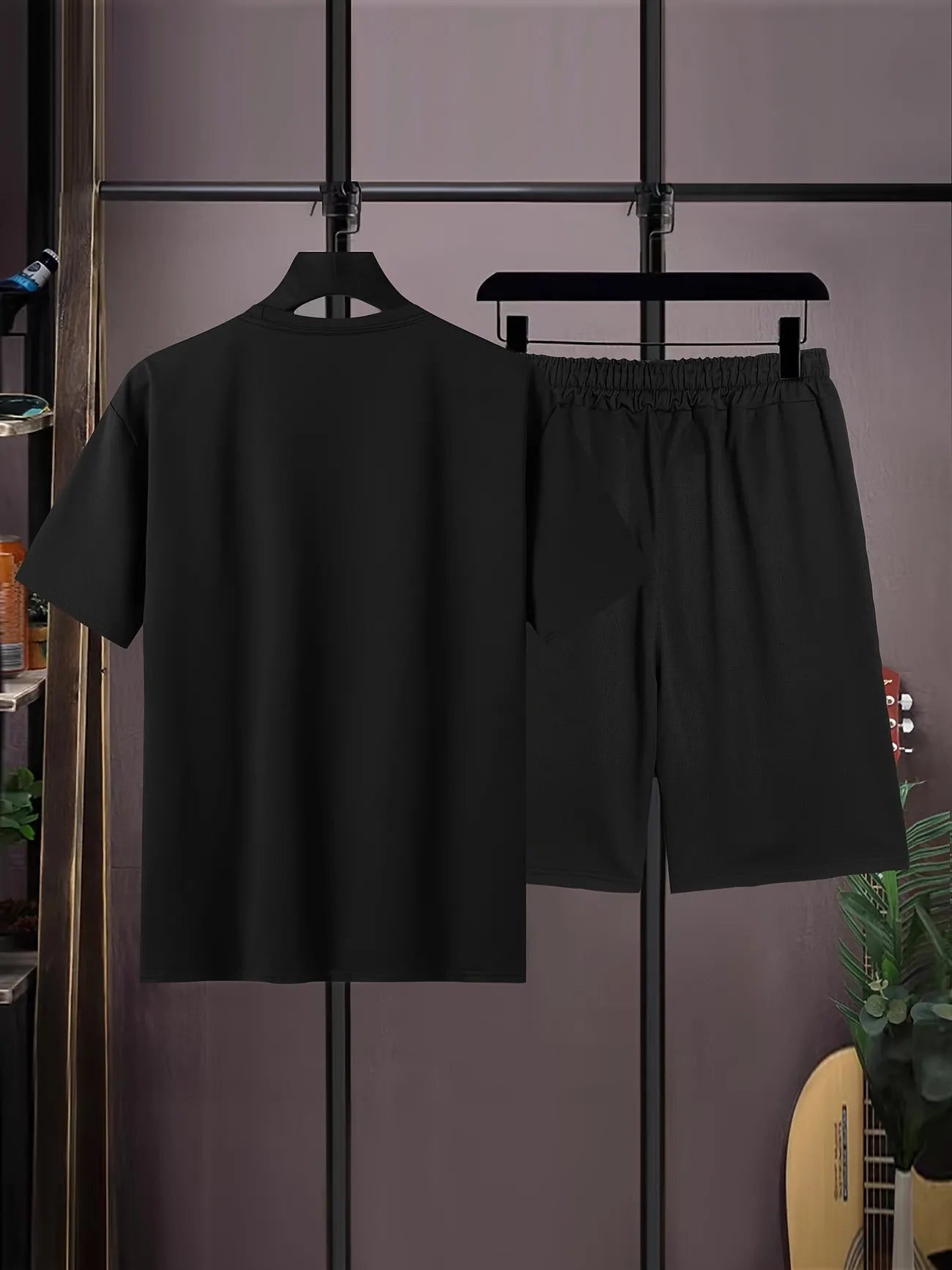 Mens Summer Shorts + T-Shirt Set - SS167 - Black Black