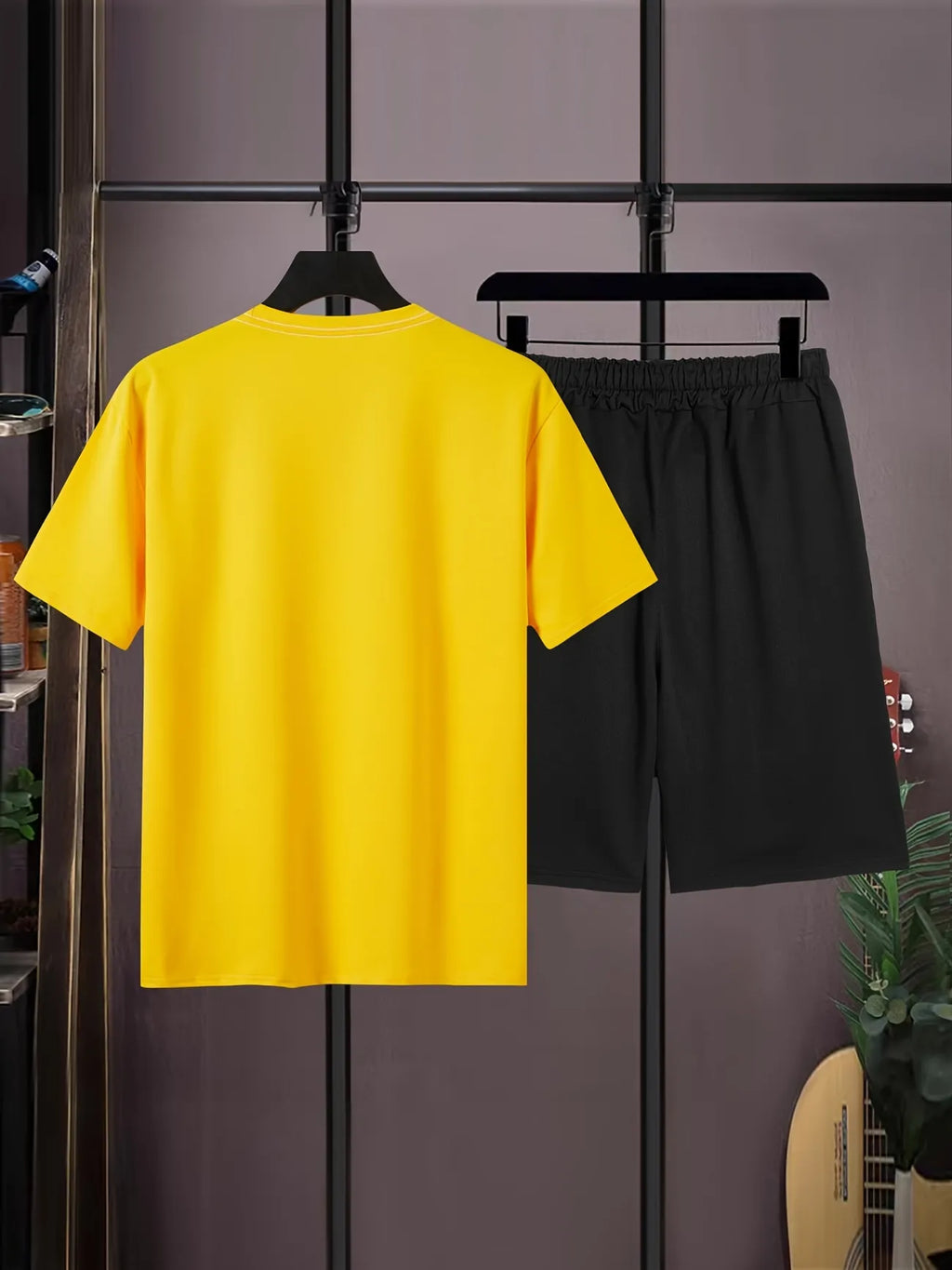 Mens Summer Shorts + T-Shirt Set - SS167 - Yellow Black