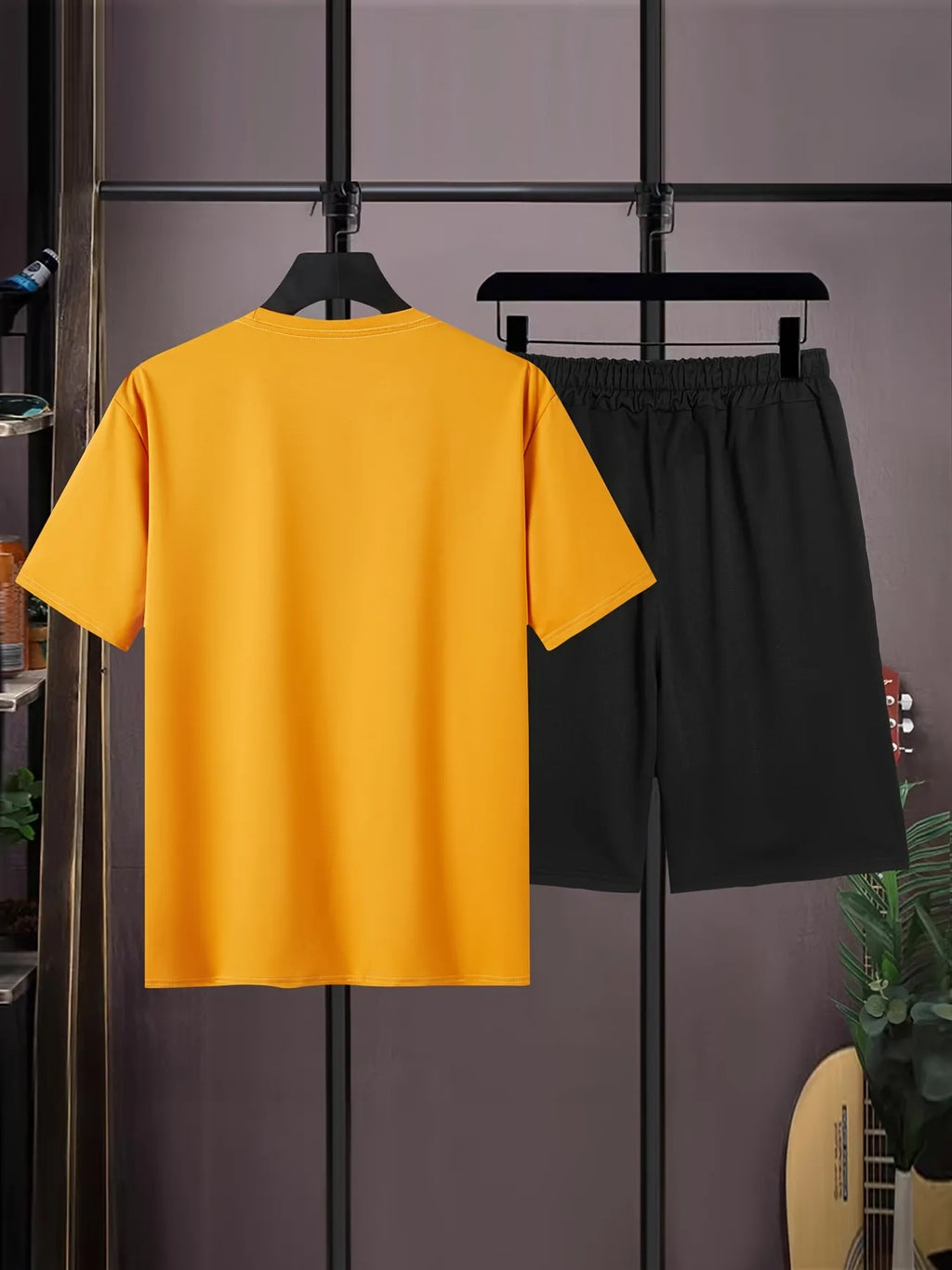 Mens Summer Shorts + T-Shirt Set - SS166 - Orange Black