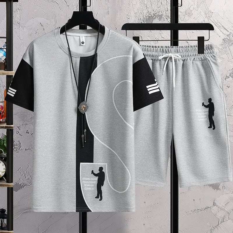 Buy 1 Get 1 Free Men's Summer Set Casual Sports Suit Tracksuit - Short Sleeves T-Shirt  898