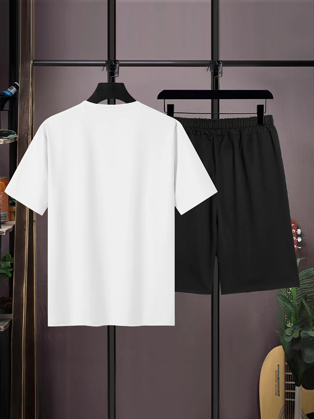 Mens Summer Shorts + T-Shirt Set - SS168 - White Black