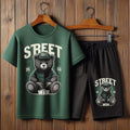 Mens Summer Shorts + T-Shirt Set - SS183 - Green Black