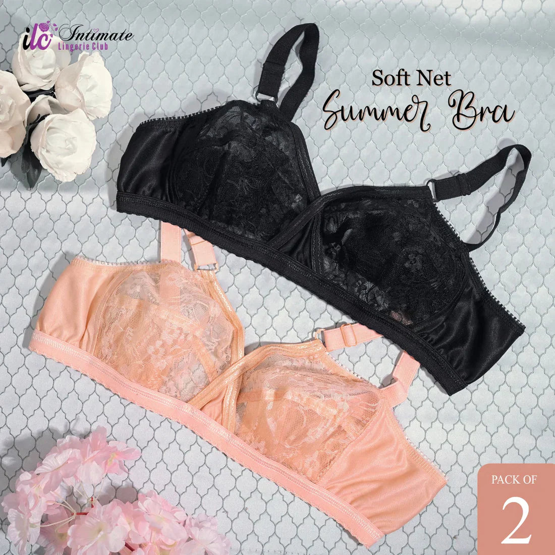 Transparent Cotton Bras – Pack of 2 | Non-Padded, Non-Wired, Full Net Design
