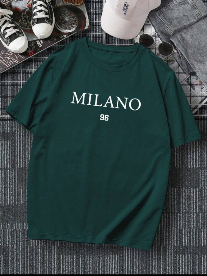 Men's Letter Printed Round Neck Drop Shoulder.