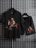 Mens Summer Shorts + T-Shirt Set - SS176 - Black Black