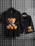 Mens Summer Shorts + T-Shirt Set - SS169 - Black Black