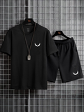 Mens Summer Shorts + T-Shirt Set - SS7 - Black Black