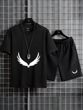 Mens Summer Shorts + T-Shirt Set - SS5 - Black Black