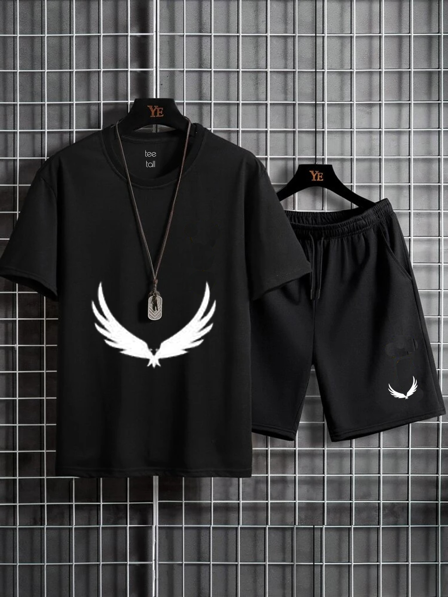 Mens Summer Shorts + T-Shirt Set - SS5 - Black Black