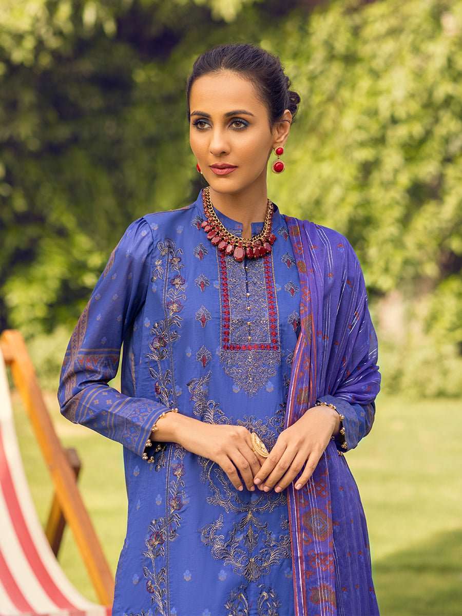 1 & Get 1 Free - Unstitched 3pc -Digital Printed Embroidered Lawn Suit With Printed Chiffon Full Zari Dupatta - Zure Article 306