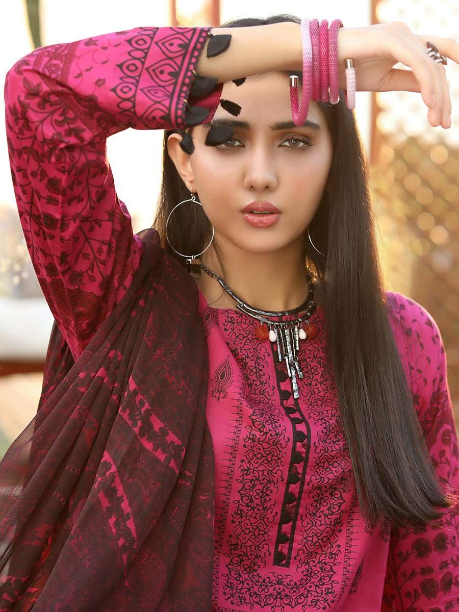 1 & Get 1 Free - Unstitched 3pc Printed Embroidered Lawn Suit